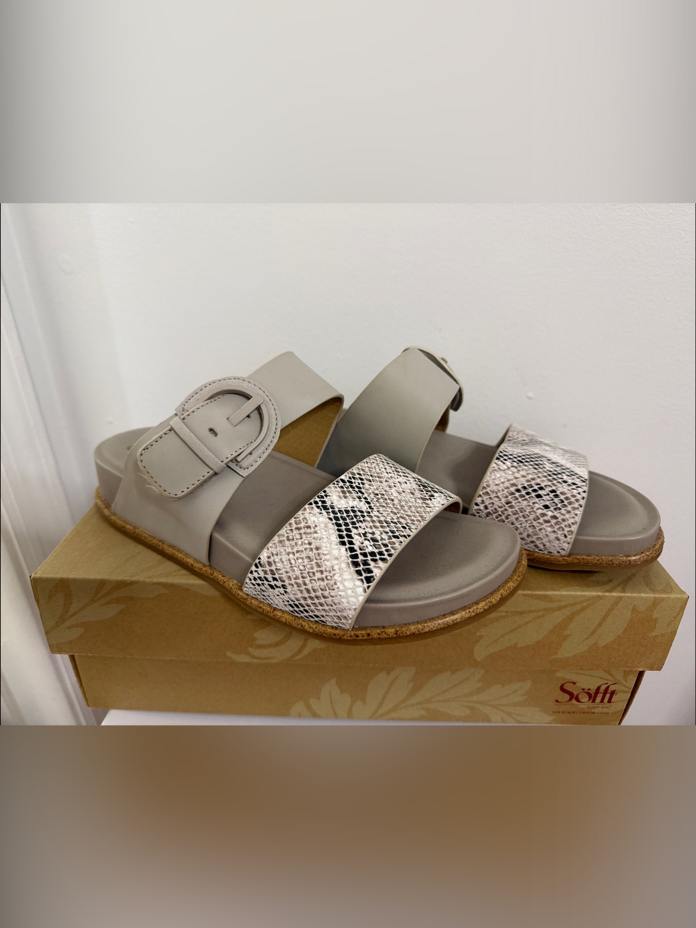 Sofft Neutral Snake-Embossed Cork Slide Sandals
